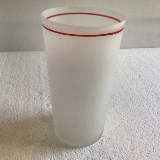 Federal Glass Vintage Federal Frosted Highball Glasses Embossed With a Cursive Red D- Set of 8 For Sale - Image 4 of 13