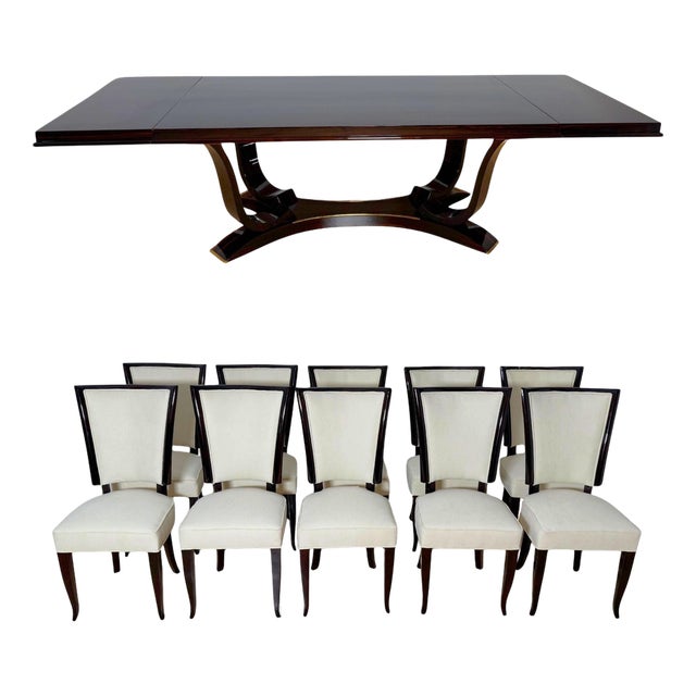 Art Deco Dining Table with Chairs, Paris, 1930, Set of 11 For Sale
