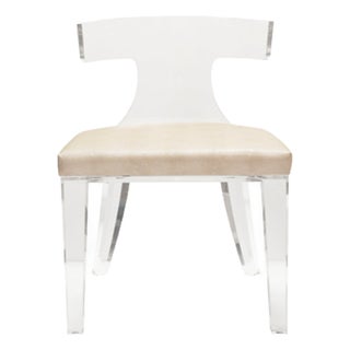 Matthew Izzo Home Duke Acrylic Klismos Chair With Faux Shagreen Upholstered Seat For Sale