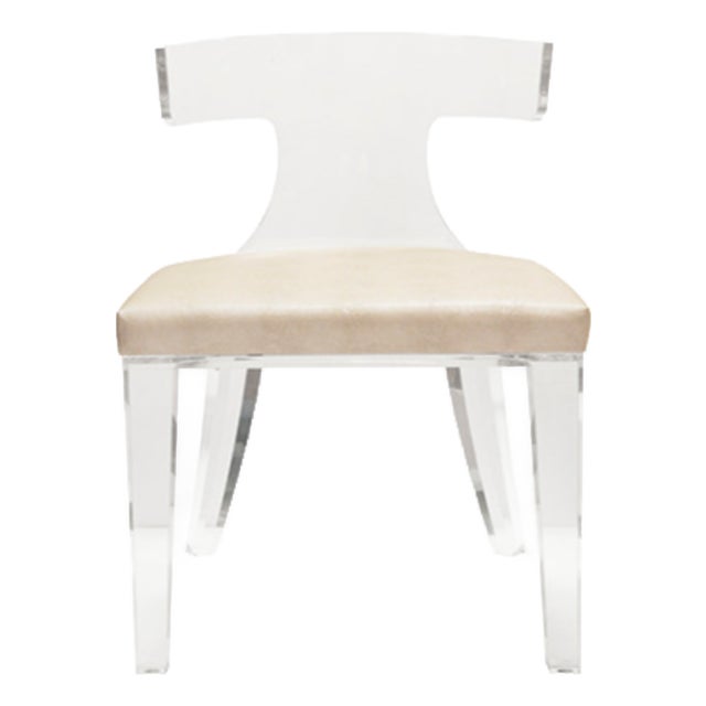 Matthew Izzo Home Duke Acrylic Klismos Chair With Faux Shagreen Upholstered Seat For Sale