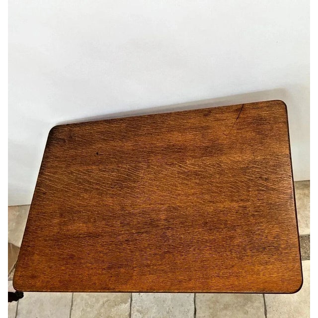 Antique Desk Library Table One Drawer Bottom Shelf Solid Oak French Country For Sale - Image 4 of 10