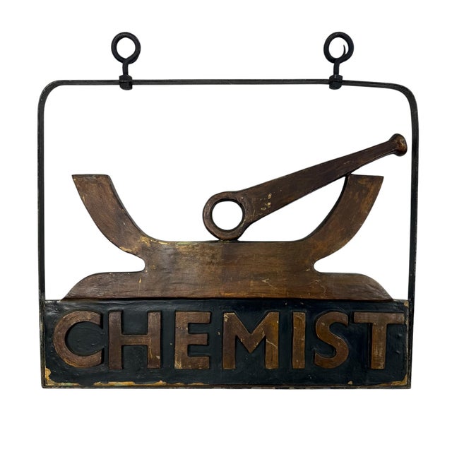 Vintage Chemist Shop Sign Apothecary Hanging Sign with Mortar and Pestle, 1950s For Sale - Image 15 of 17