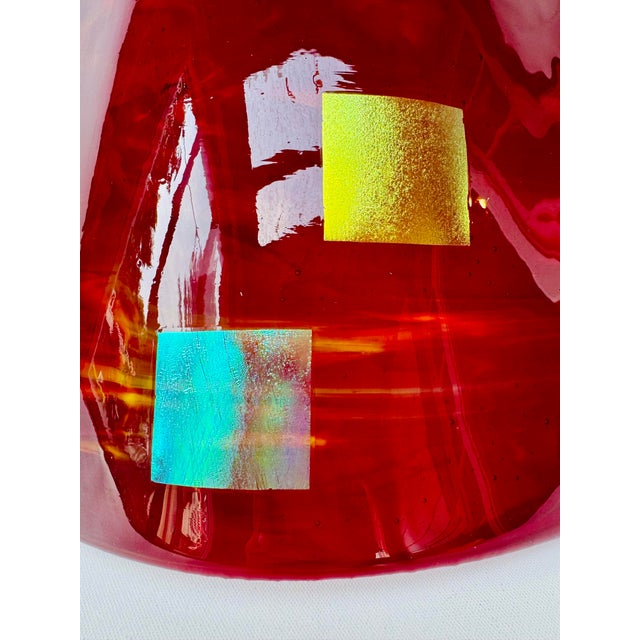 Metal Postmodern Fused Glass Wall Sculpture, Red Dichroic Art Glass For Sale - Image 7 of 10