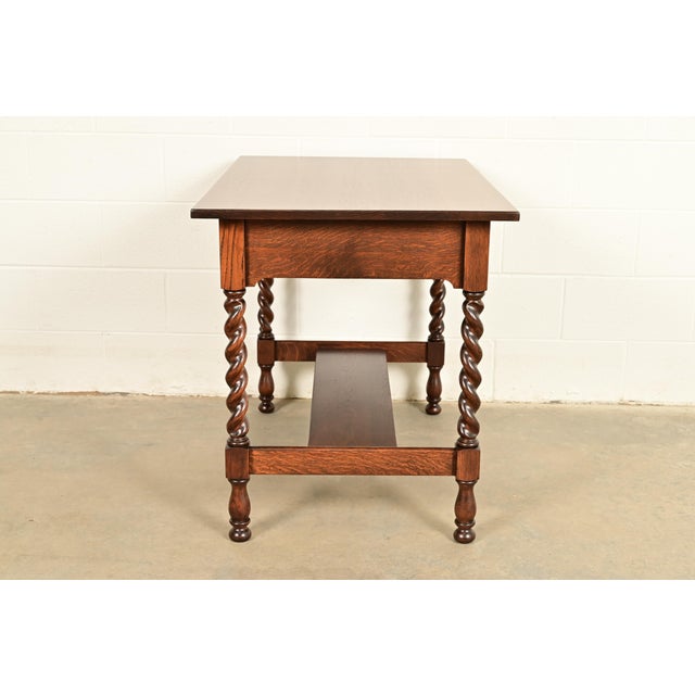 Stickley Brothers Antique Mission Oak Arts & Crafts Writing Desk or Library Table, Newly Refinished For Sale - Image 12 of 15