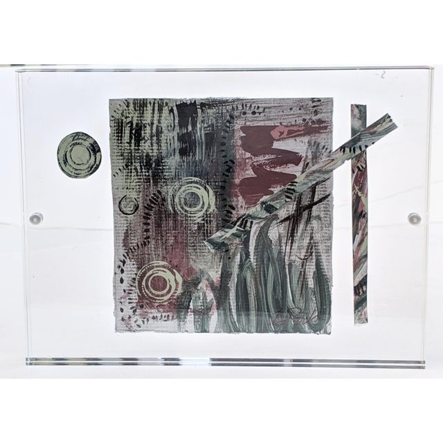 Plastic Original Contemporary Collage in Lucite Block Frame Signed For Sale - Image 7 of 12