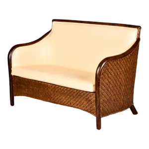 Art Deco Wicker Framed Settee With New Leather Upholstery