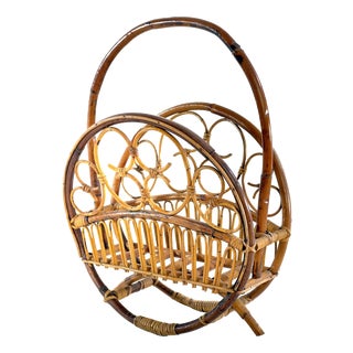 Vintage Italian Boho Bamboo Magazine Rack by Franco Albini, 1960s For Sale