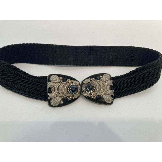 Judith Leiber attributed black belt with silver and black stones bubble Buckle. black cotton silk waist belt. Categories :...