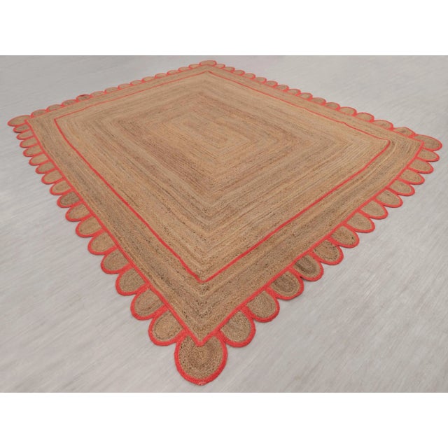Hot Red Scallop Jute Handmade Rug 8'x10' Ft. For Sale - Image 12 of 13