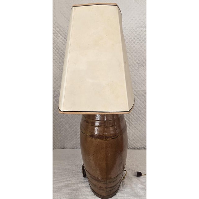 American Antique Converted Stoneware Whiskey Barrel Table Lamp For Sale - Image 3 of 6