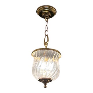 Vintage French Ribbon Glass Pendant Light With Brass Mounts - Pair For Sale
