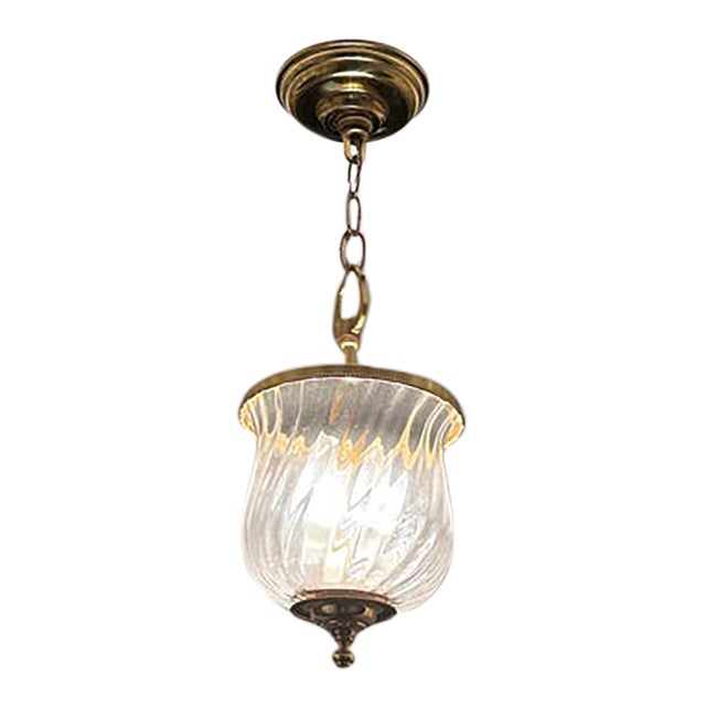 Vintage French Ribbon Glass Pendant Light With Brass Mounts - Pair For Sale