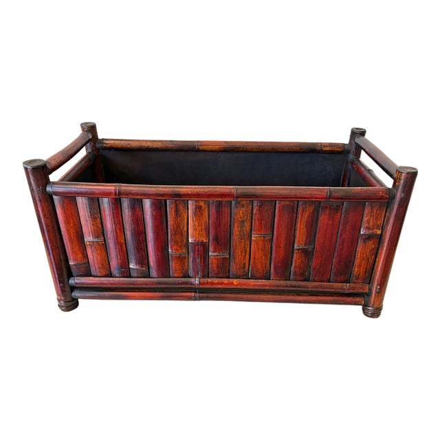 Vintage Tortoiseshell Bamboo Rectangular Planter Box For Sale