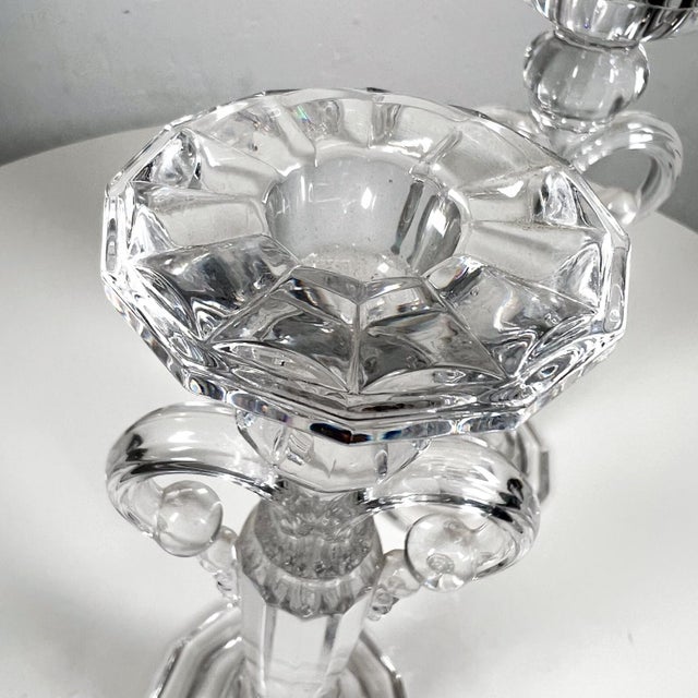 Art Deco Pair Crystal Candle Holders Scalloped Fleur De Lis Austria For Sale In San Diego - Image 6 of 12