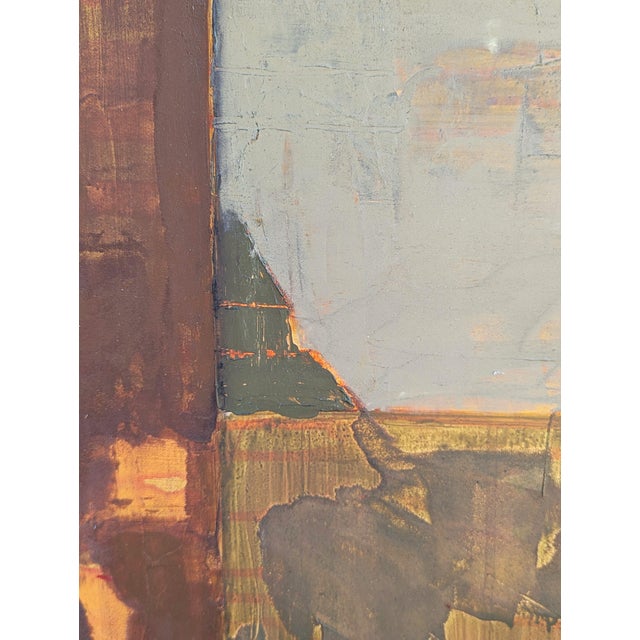Contemporary pastel toned abstract painting by Houston based artist Kristen Anton. The work features grey, pink, brown,...