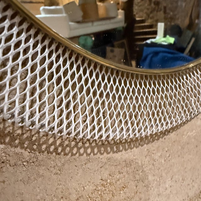 AMBIANIC presents 1950s European Round Mesh Wall Mirror in the style of French Mathieu Matégot expandable Metal Frame .63...