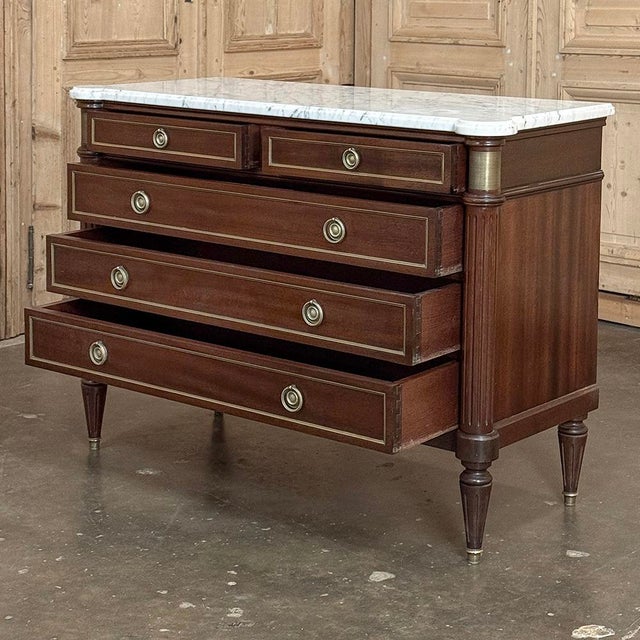 French Louis XVI Mahogany Commode With Carrara Marble Top For Sale - Image 13 of 17