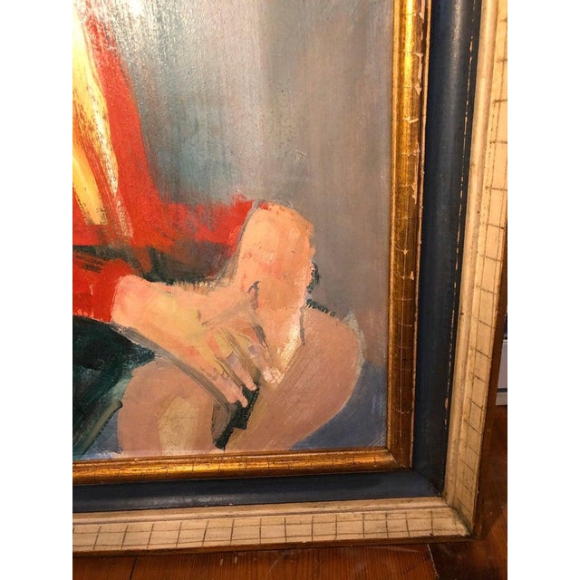Navy Blue Large Mid Century Portrait of a Girl For Sale - Image 8 of 12