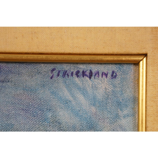 Late 20th Century Thomas J Strickland Woman in Blue Bonnet Original Portrait Oil Painting 26", Framed For Sale - Image 11 of 12