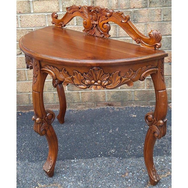 Italian Rococo 19th Century Hand Carved Venetian Demilune Console, Recently Restored For Sale - Image 9 of 11