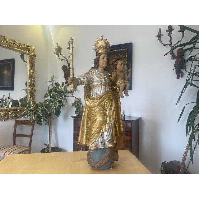 Baroque Wooden Figure of Madonna and Child For Sale - Image 6 of 18
