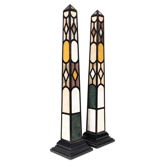 Pair of Ebonized and Marble Obelisks For Sale - Image 4 of 8