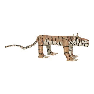African American Folk Art Hand-Carved Wooden Hand-Painted Tiger Sculpture by Isaac Smith, 1980 For Sale