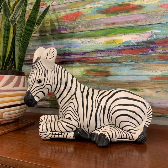 Ceramic XL Vintage Ceramic, Hand-Painted Zebra For Sale - Image 7 of 7