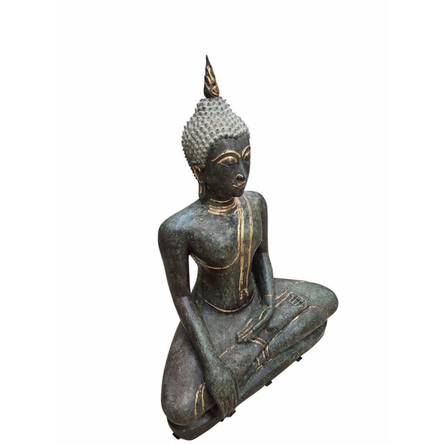 Mid 20th Century Vintage Thai Gilt Bronze Seated Buddha Sculpture in Earth-Touching Mudra For Sale - Image 5 of 10