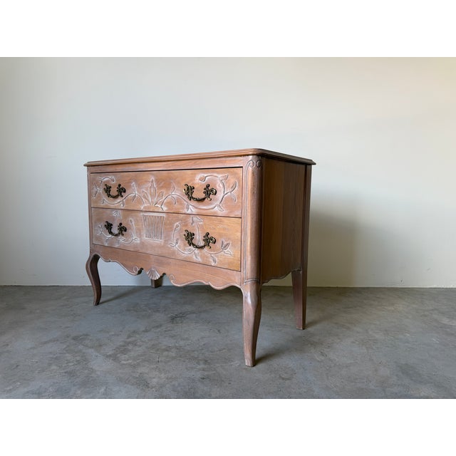 French Provincial 1980's Vintage French Provincial Carved Wood Two-Drawer Nightstand For Sale - Image 3 of 18
