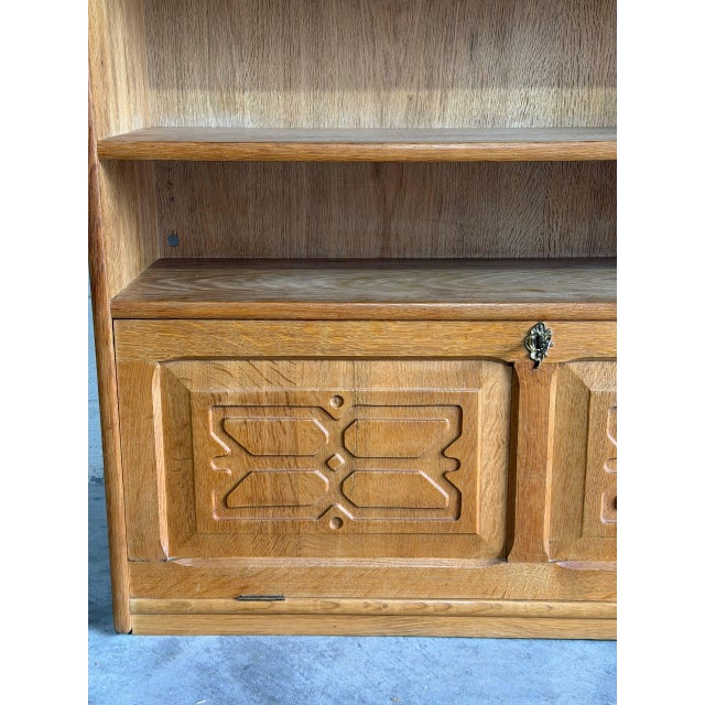 1960s In Style of Henning Kjærnulf Oak Bookcase Cabinet Hutch Drop Front Desk Denmark 1960s For Sale - Image 5 of 10