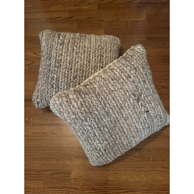 Textile Pair of Grey “Tweedy” Wool and Cotton Bulky Knit Textured Pillows For Sale - Image 7 of 7