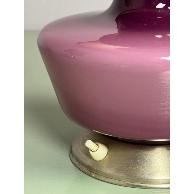 Mid-Century Modern Mid-Century Belgian Purple Opaline Glass Table Lamp with Vintage Velvet Shade from De Rupel, Belgium 1960s For Sale - Image 3 of 12