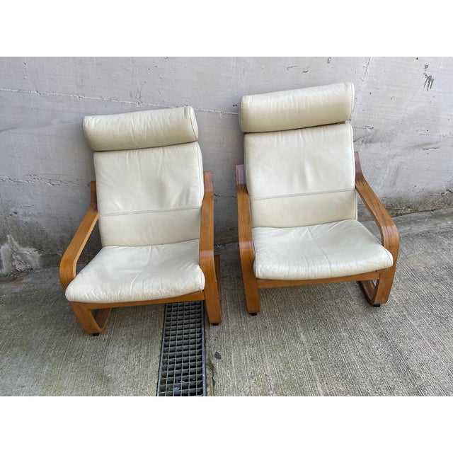 Vintage Wooden Leather Poang Armchairs from Ikea, 1990s, Set of 2 For Sale - Image 3 of 9