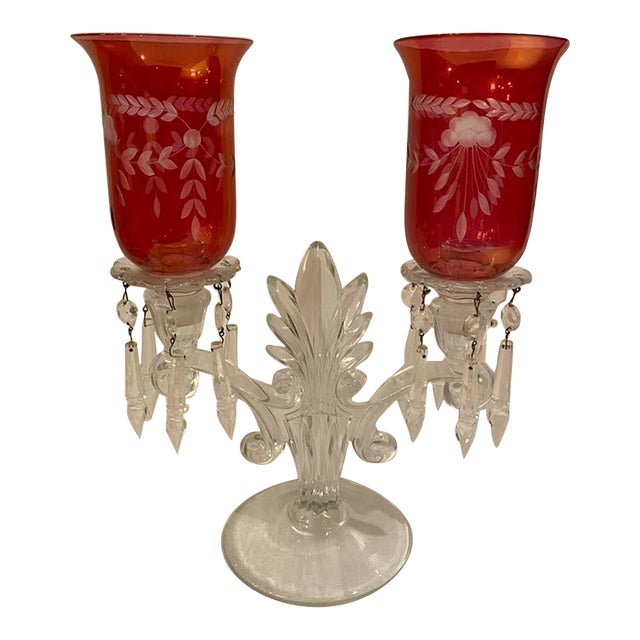 Cranberry Glass Candelabra, Victorian Style For Sale