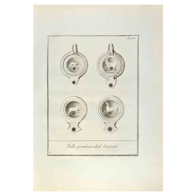 Fernando Strina, Pompeian Style Oil Lamps with Anima, Etching, 18th Century For Sale