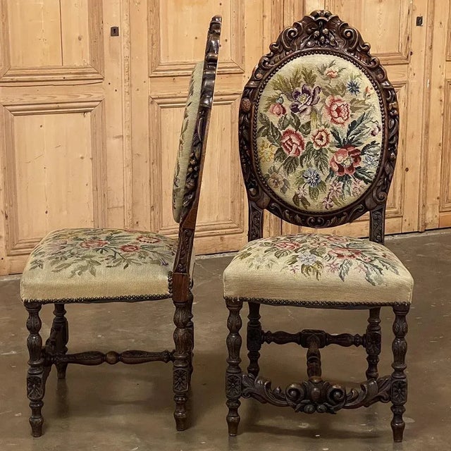 Mid 19th Century Set of Six 19th Century French Louis XVI Carved Dining Chairs With Original Needlepoint For Sale - Image 5 of 13