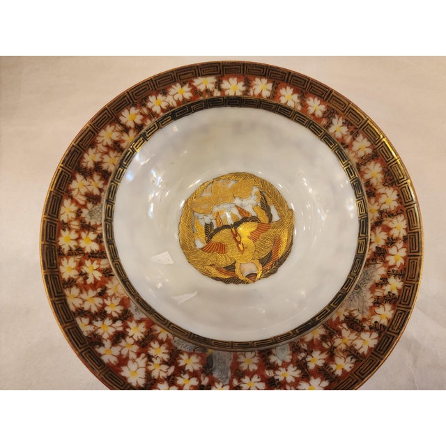 Gold Antique Signed Moriage Japanese Tea Cup, Saucer and Lid/Tea Bag Rest. For Sale - Image 8 of 10