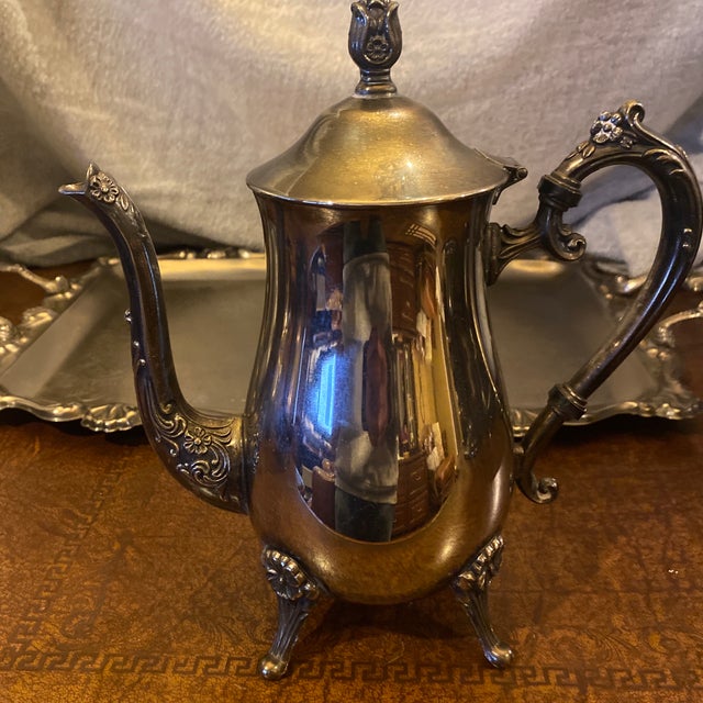 Vintage Tea and Coffee Silver-Plated Matching 5 Piece Service Set With Tray For Sale - Image 11 of 12