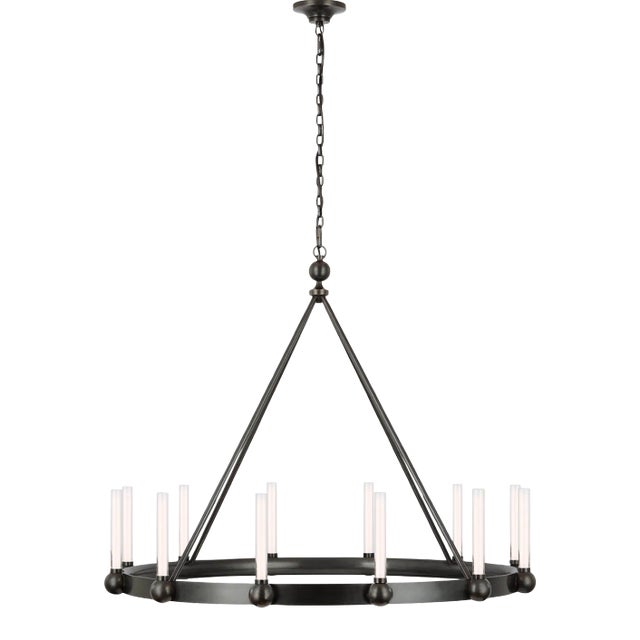 Thomas O'Brien for Visual Comfort Signature Jeffery XL Ring Chandelier in Bronze with White Glass For Sale