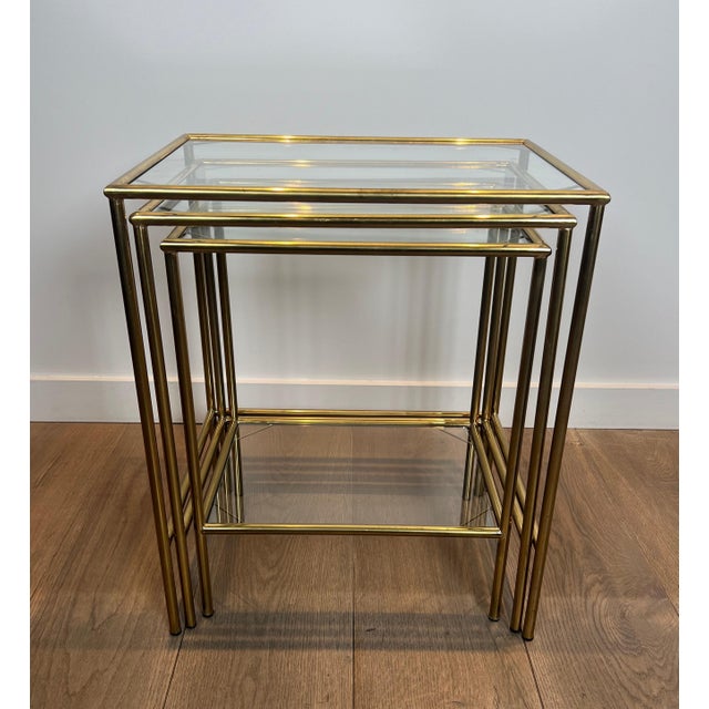 Brass 1940s Neoclassical style nesting tables For Sale - Image 8 of 12