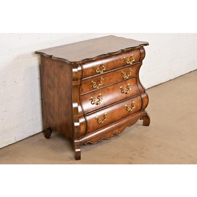 Baker Furniture Company 1980s Baker Furniture Dutch Baroque Burled Walnut Bombe Chest or Commode For Sale - Image 4 of 14