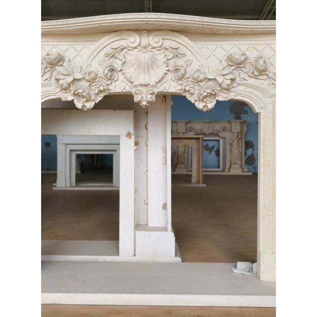 Lavish French Rococo Style Carved Fireplace Mantle with Floral Garland For Sale - Image 5 of 6