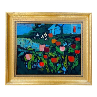 1997 Milo Winters Jr. Vibrant Impressionist Garden Landscape Oil Painting - Framed For Sale
