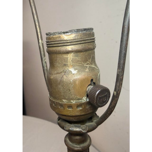 Antique Arts and Crafts Bronze Patinated Cast Iron Electric Table Lamp Light For Sale - Image 9 of 12