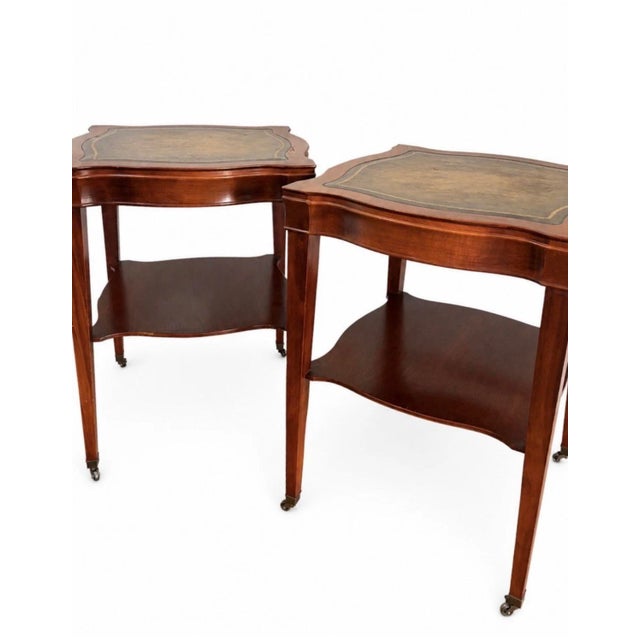 Early Twentieth Century Mahogany and Leather-Top Library Single Shelf Federal Style Side Tables, a Pair For Sale - Image 13 of 14