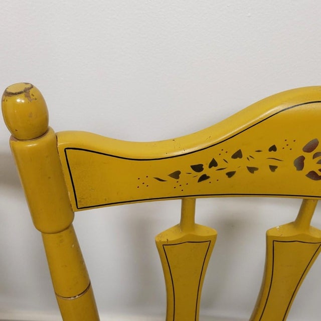 Antique Temple-Stuart Mustard Painted Country Dining Chairs, Set of 4 For Sale - Image 9 of 14