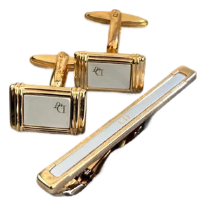 Rare Vintage Christian Dior Gold Plate Cufflinks & Tie Clip Original Case