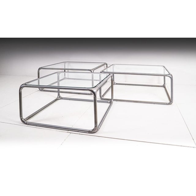Lounge Coffee Tables in Glass & Metal, 1970s, Set of 3 For Sale - Image 6 of 18