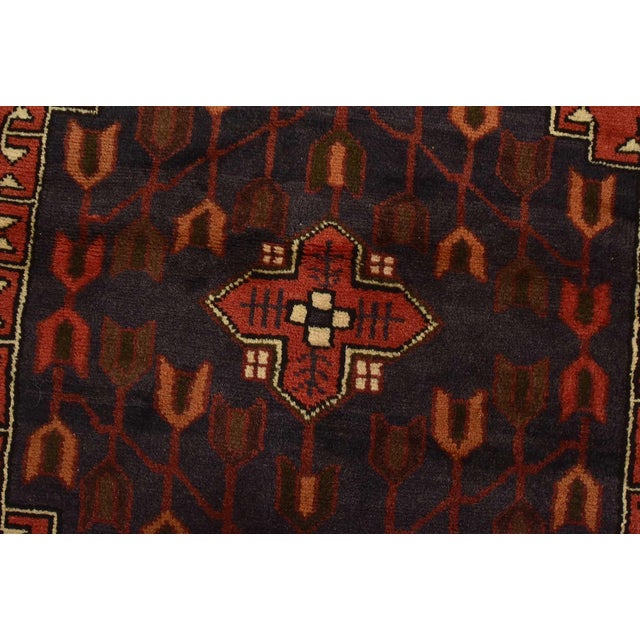 Red Hamedan Rug 4’1” X 6’4” Red Wool Vintage Tribal Hand-Knotted Carpet For Sale - Image 8 of 12
